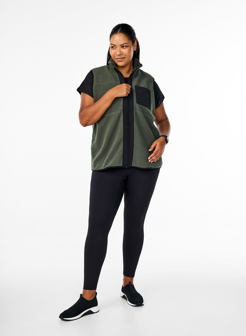 Sportieve teddy bodywarmer met zakken, Thyme, Model