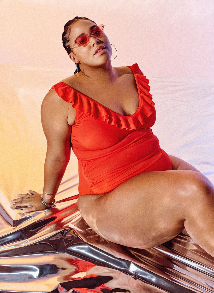 Badpak met ruches en uitneembare inzetstukken, Oranje, Image image number 1