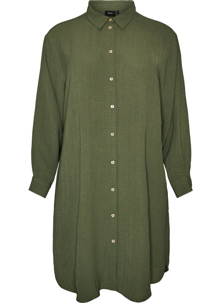 Lange shirt met een lichte textuur, Groen, Packshot image number 0