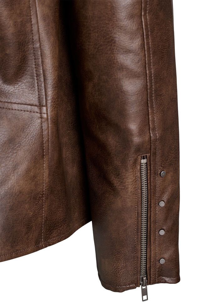 Imitatieleer jack met studs en zakken, Brown, Packshot