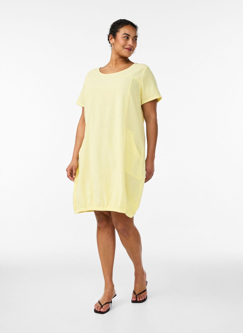 Katoenen jurk met korte mouwen, Geel, Model image number 1