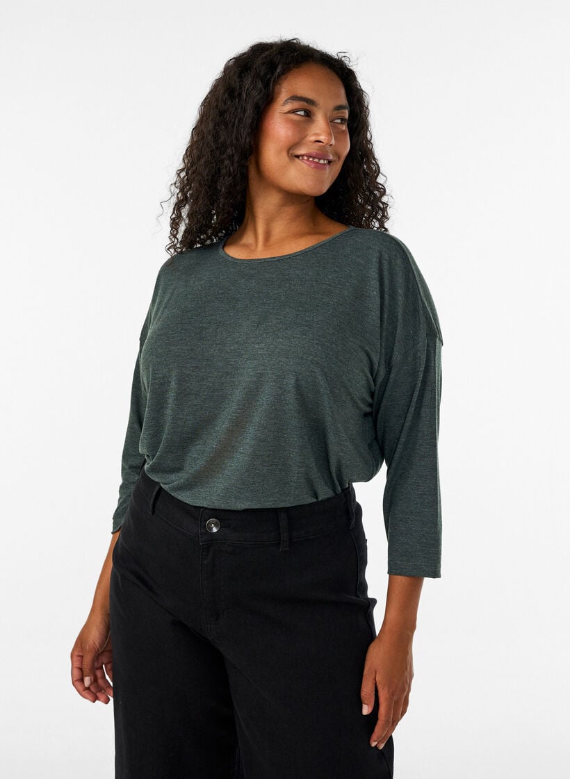 Jersey blouse met 3/4 mouwen, Groen, Model image number 0
