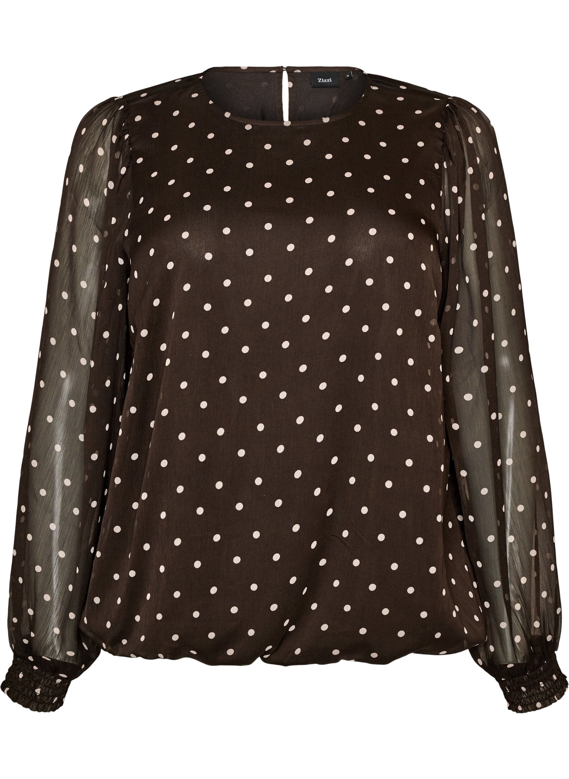 Chiffon blouse met stippen en doorschijnende mouwen