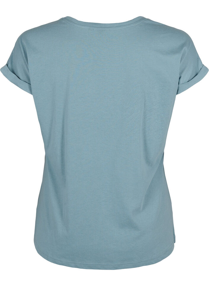 T-shirt met korte mouwen van katoenmix, Blauw, Packshot image number 1