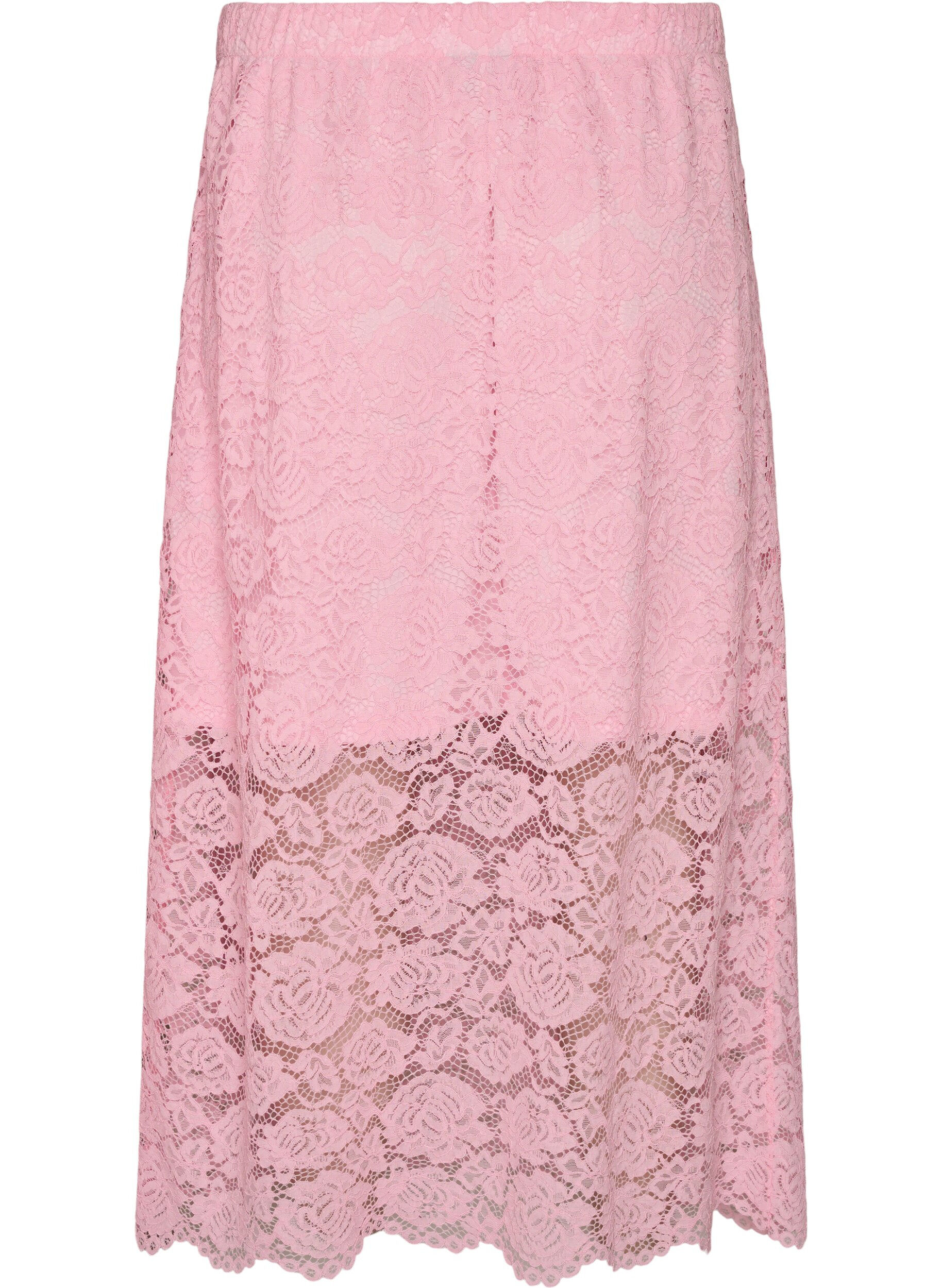 ZizziKanten midirok met een elastische tailleband, Roze, Packshot image number 1