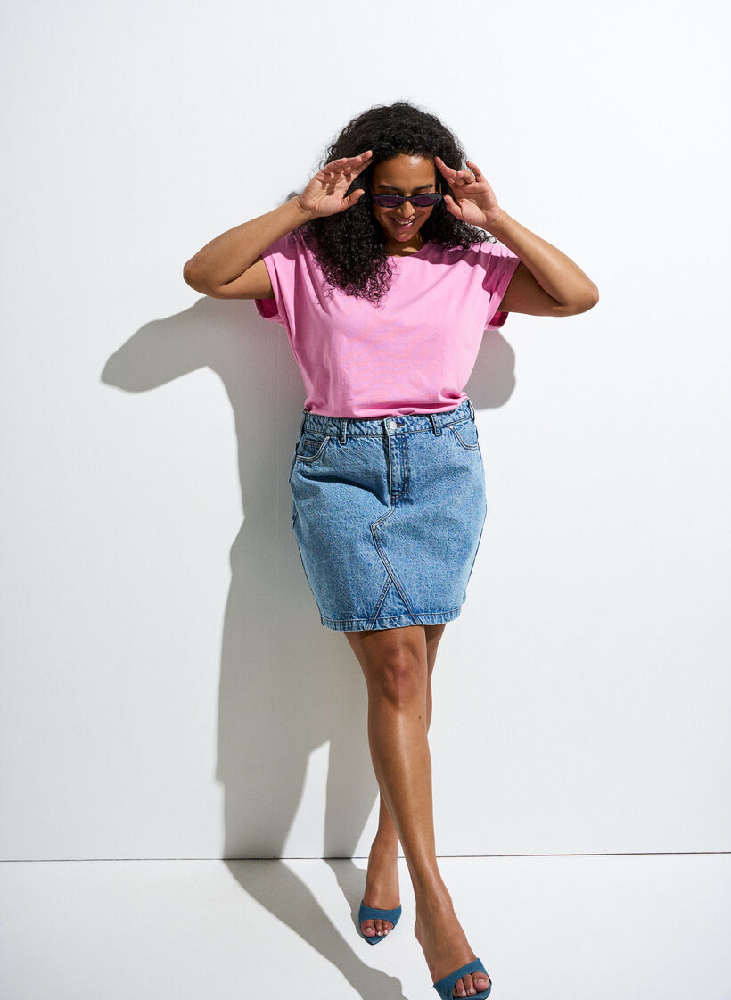 T-shirt &agrave; manches courtes en coton m&eacute;lang&eacute;, Rose, Image image number 0