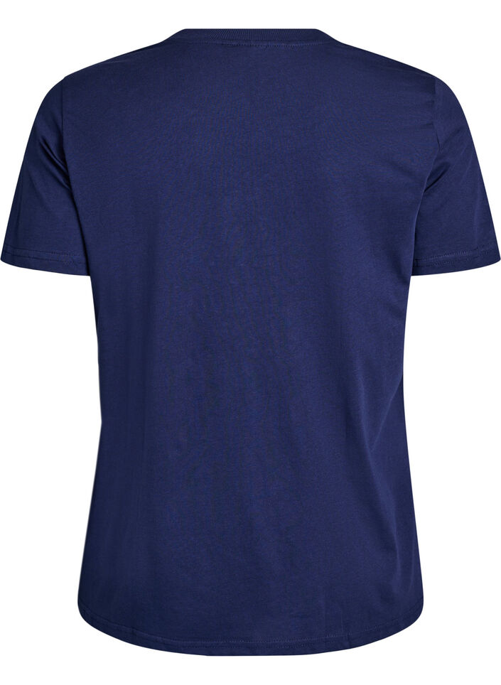 T-shirt basique en coton &agrave; col rond, Bleu, Packshot image number 1