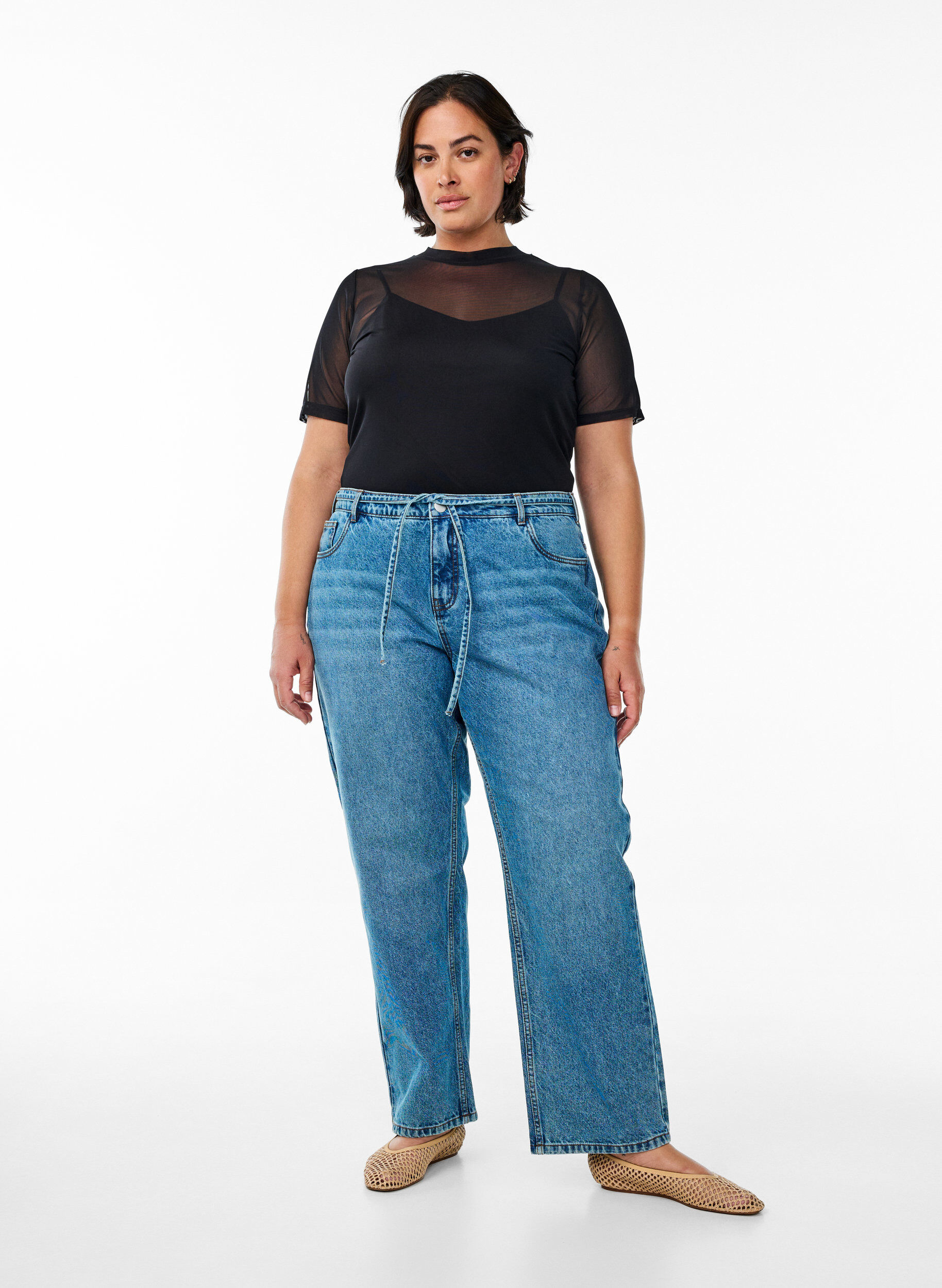 ZizziMesh blouse met korte mouwen, Zwart, Model image number 1