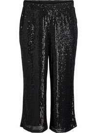 High-waist paillettenbroek met wijde pijpen, Zwart High-waist paillettenbroek met wijde pijpen