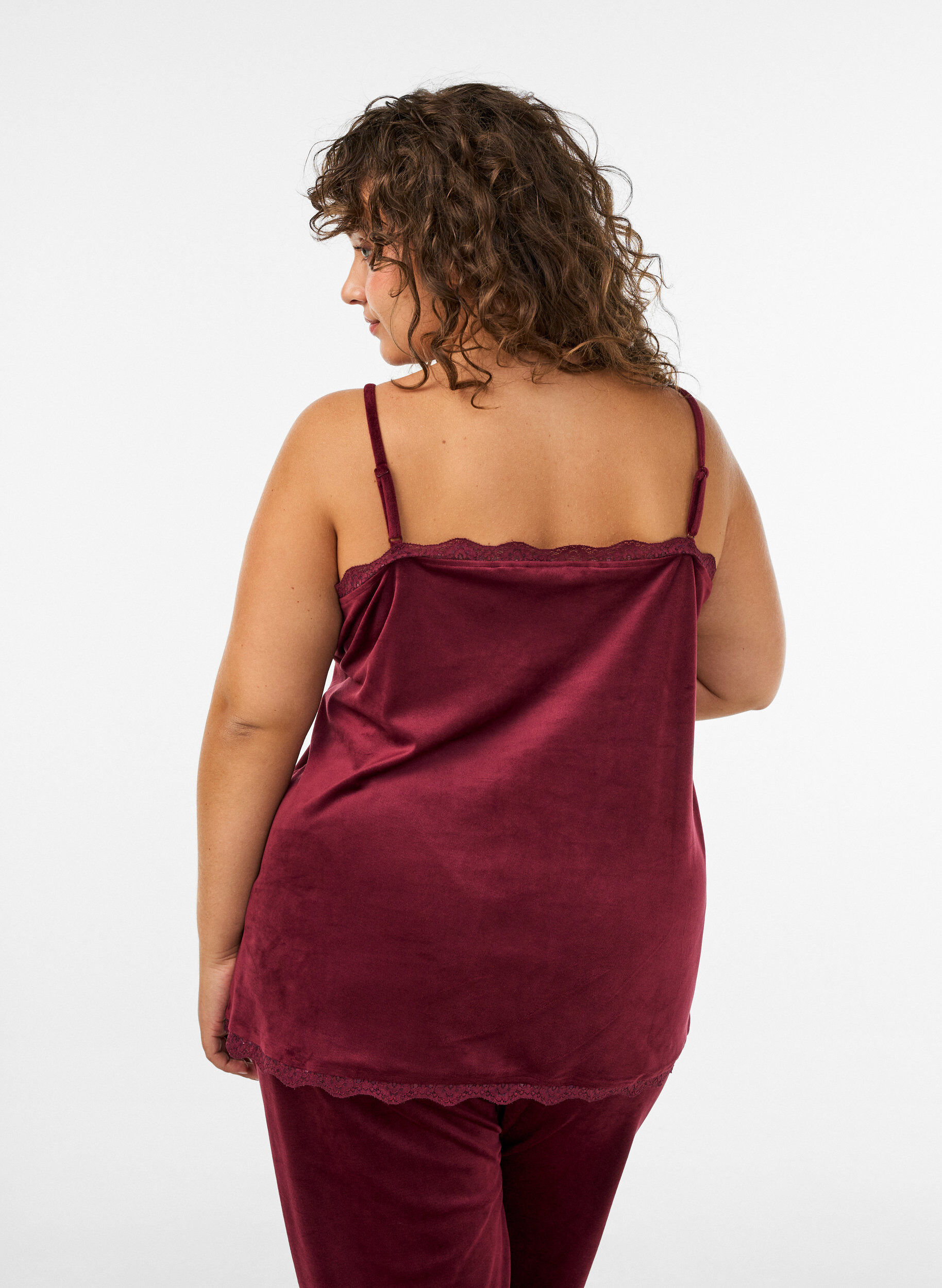 ZizziVelour top met kanten rand, Rood, Model image number 2