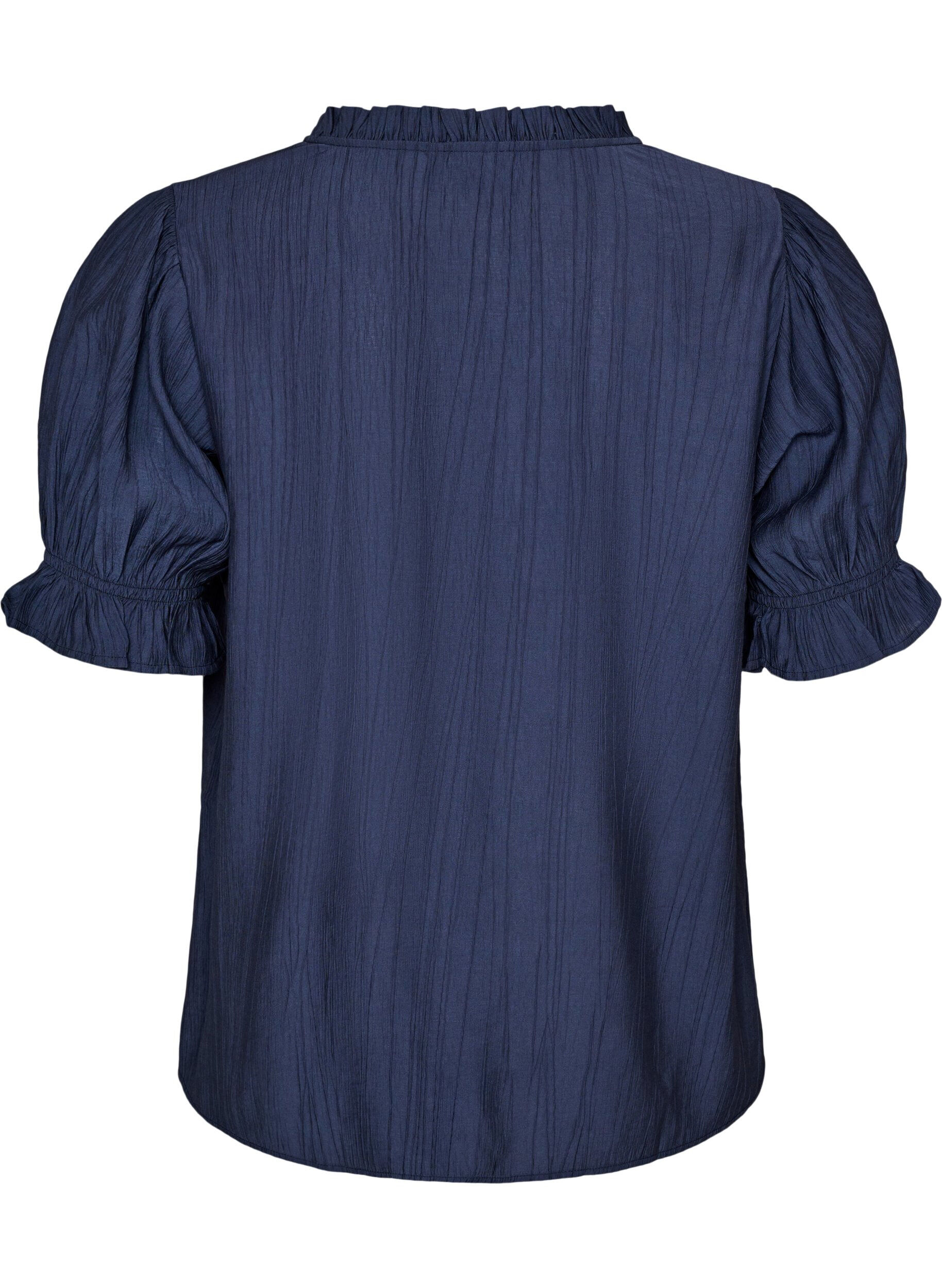 ZizziBlouse in een gekreukelde viscosemix met een V-hals, Blauw, Packshot image number 1