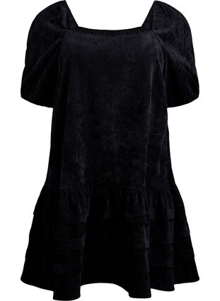 ZizziKorte corduroy jurk met vierkante halslijn, Black, Packshot image number 0