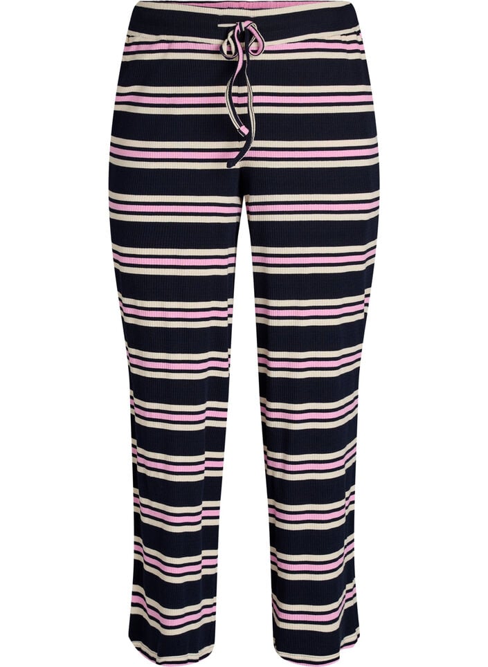 Gestreepte pyjamabroek met wijde pijpen, Blauw, Packshot image number 0