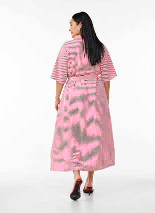 ZizziEnkellange overhemdjurk met strikceintuur en strepen, Roze, Model image number 1