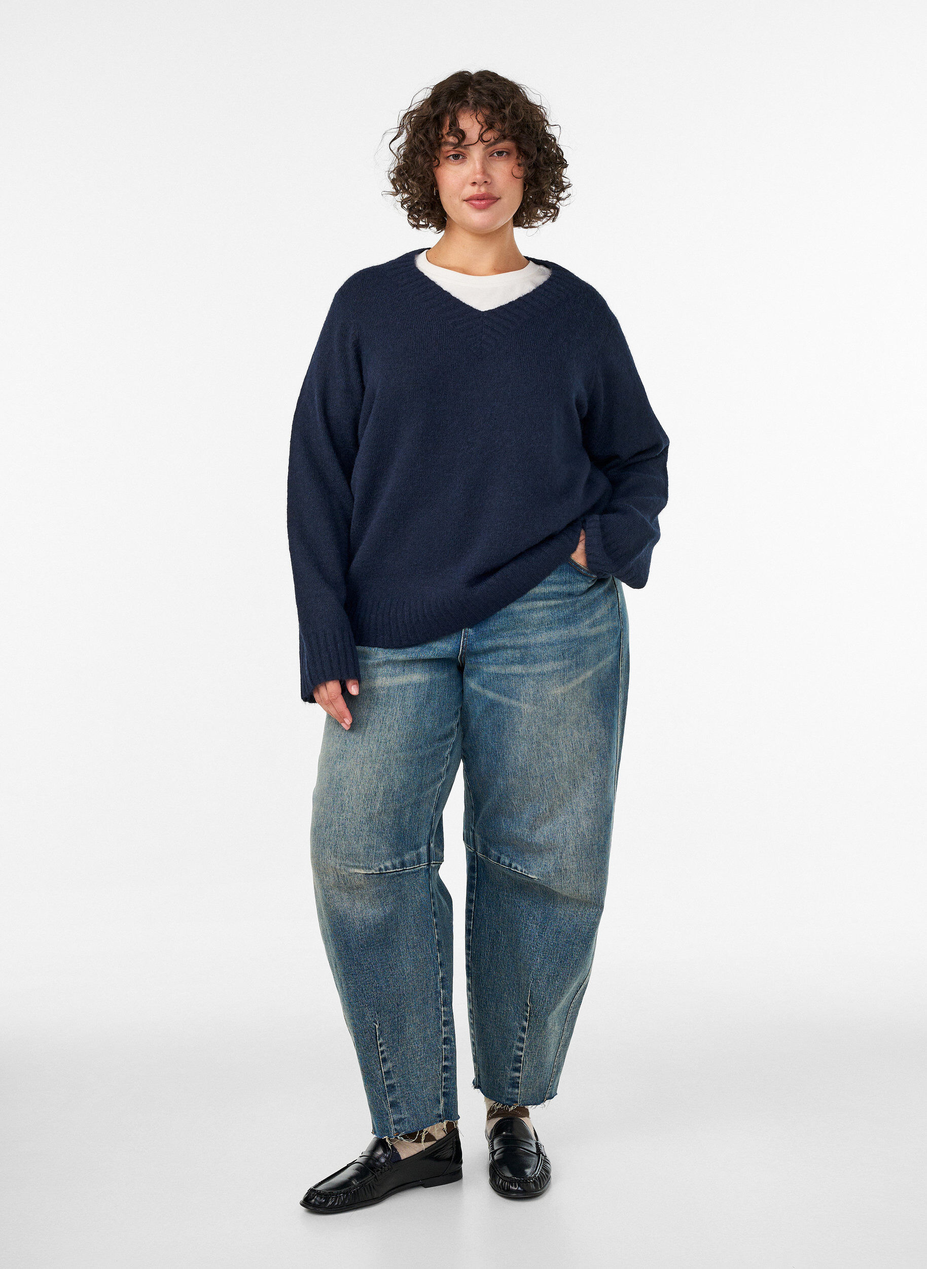 ZizziJumper met V-hals, Blauw, Model image number 1