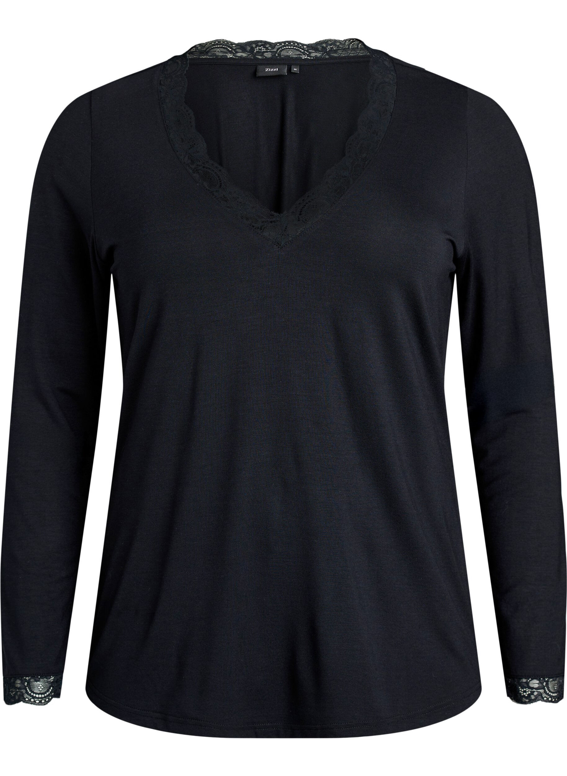 Viscose blouse met kanten afwerking en V-hals