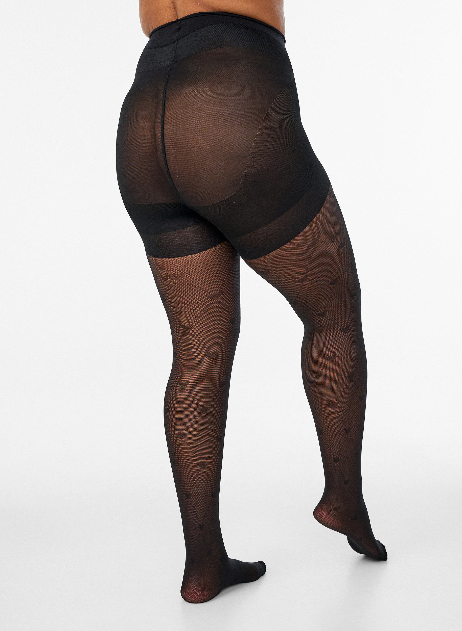 ZizziPush-up panties 50 denier met hartpatroon, Zwart, Model image number 1