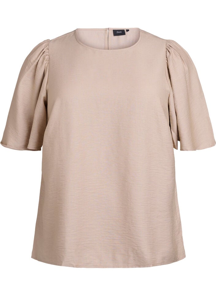 Blouse met korte, wijde mouwen, Beige, Packshot image number 0