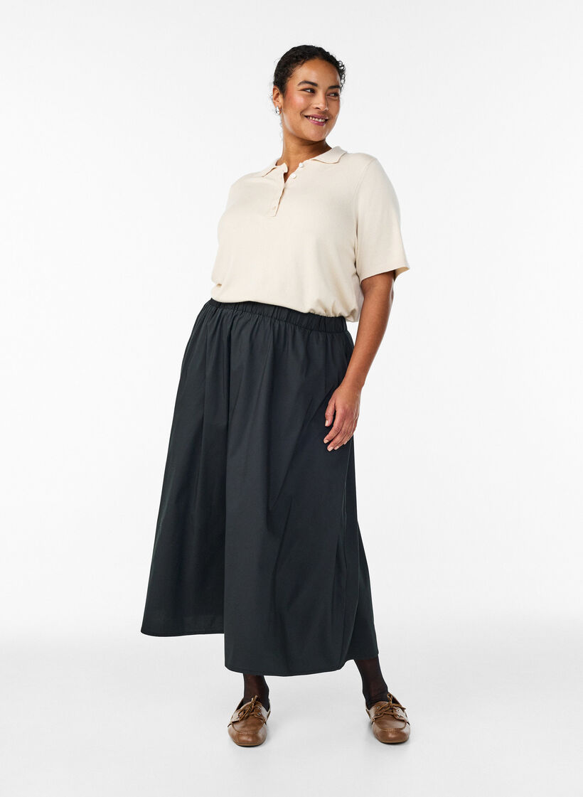 Midirok met elastische tailleband, Zwart, Model image number 1