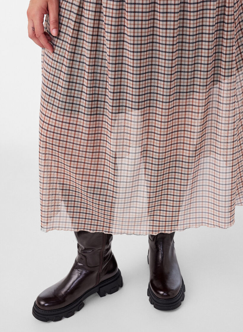 Jupe midi en maille &agrave; carreaux, Beige, Model image number 2