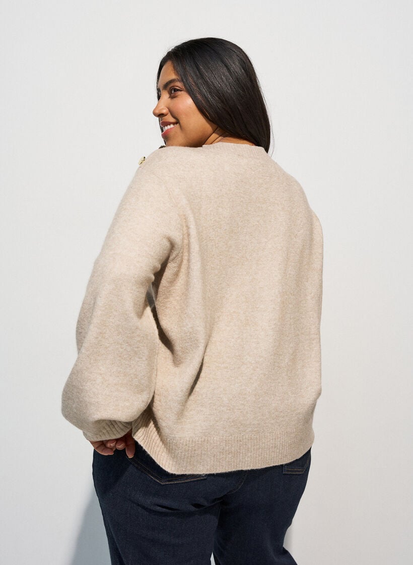 Breisel blouse met knoopdetail, Beige, Model image number 2