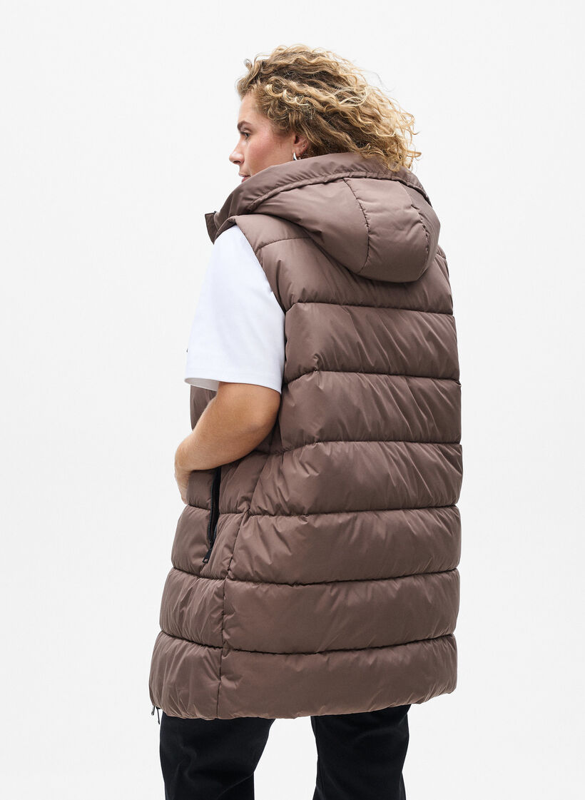 Lange vest met capuchon en zakken, Bruin, Model image number 2