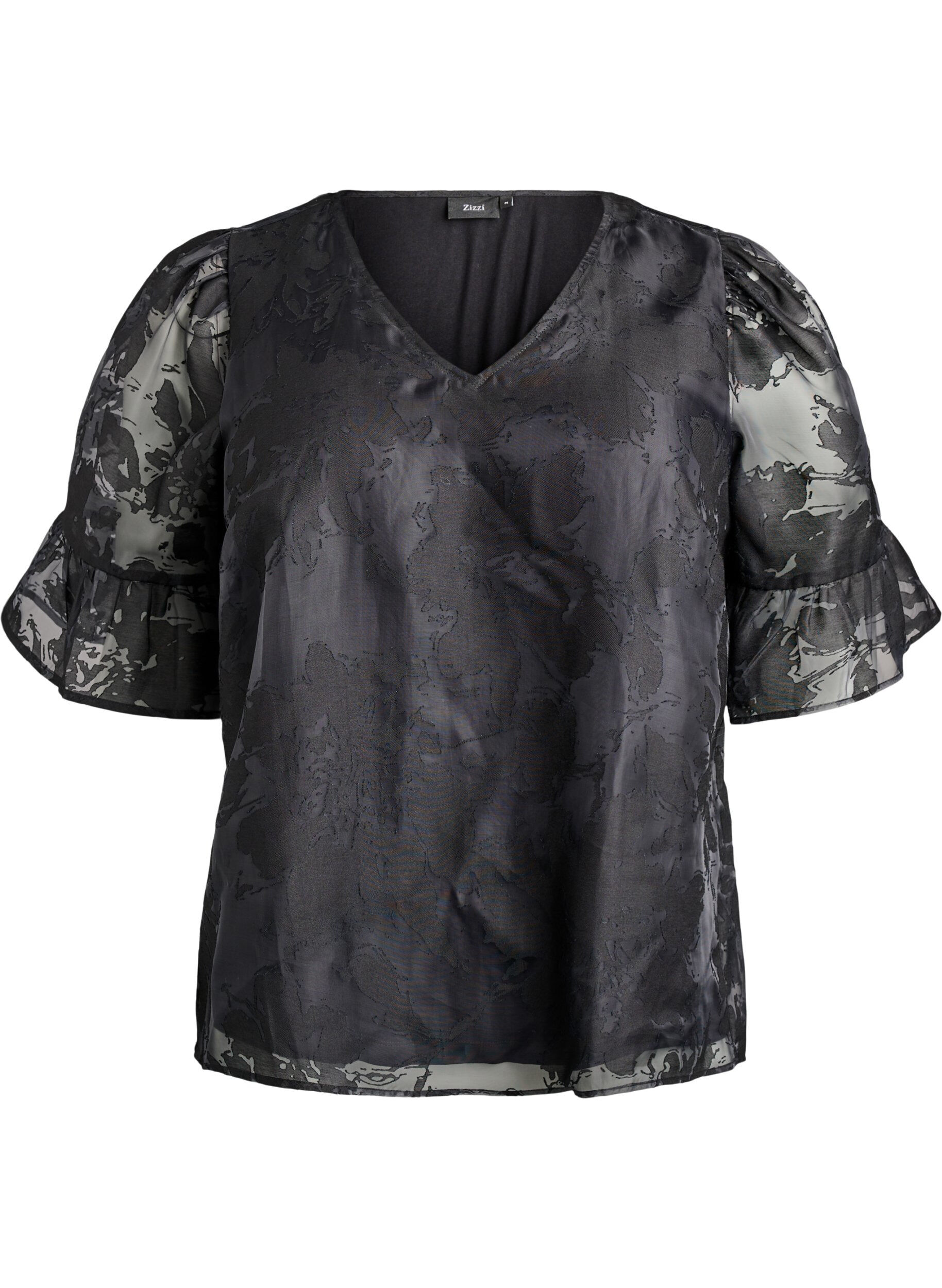 Feestelijke blouse in organza-look met ton-sur-ton patroon