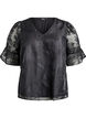 Feestelijke blouse in organza-look met ton-sur-ton patroon, Zwart, Packshot image number 0