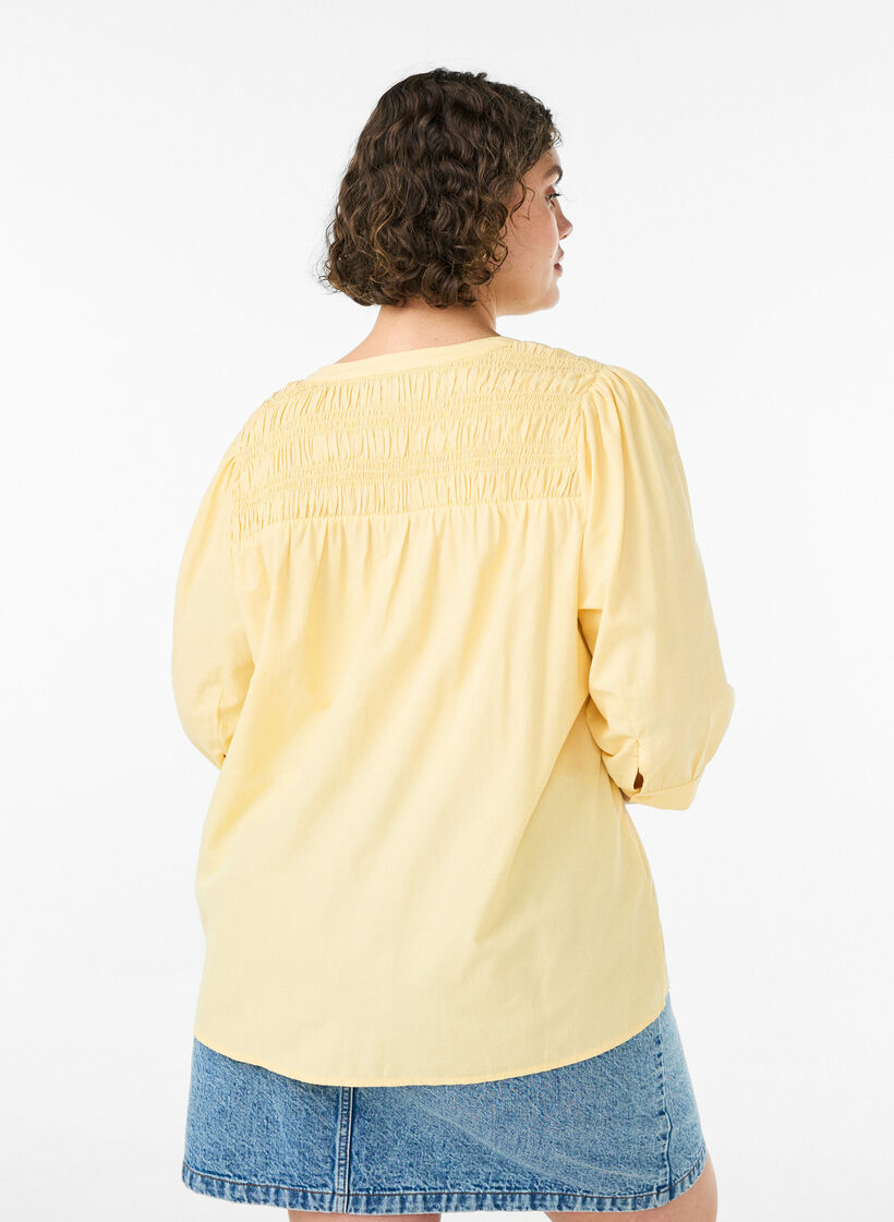 Blouse met smock en 3/4 mouwen, Geel, Model image number 2