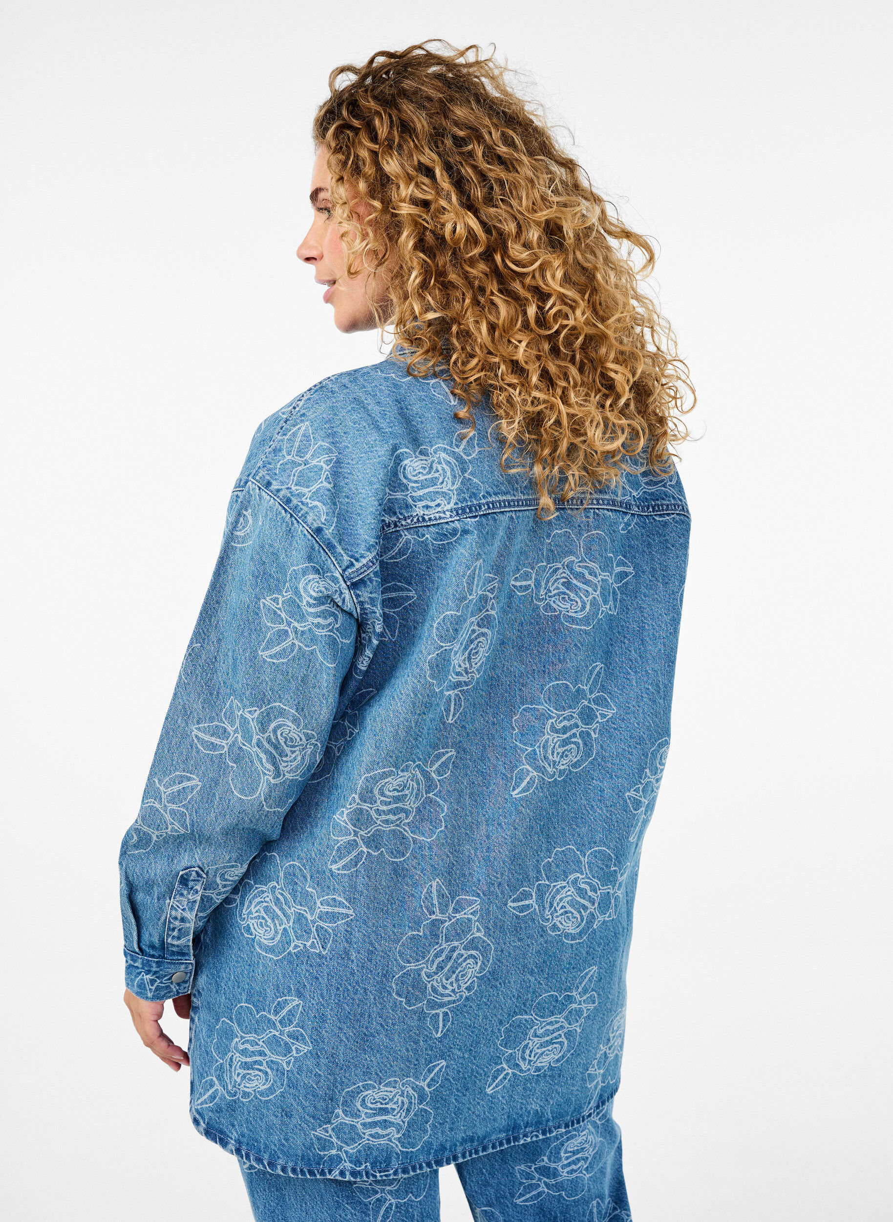 ZizziDenim jasje met bloemen, Light Blue Denim, Model image number 1