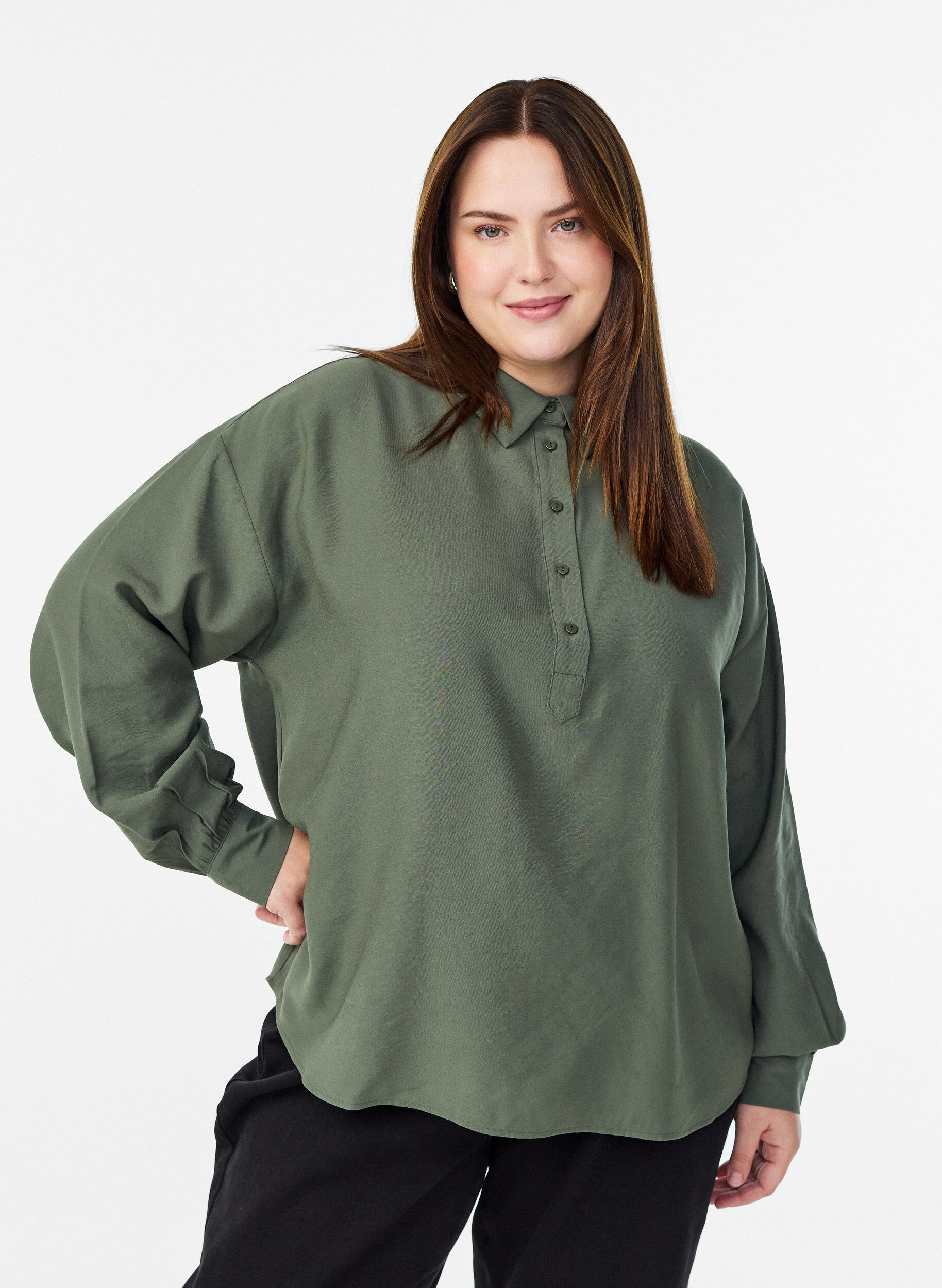 Blouse met knoopdetail op de rug, Groen, Model