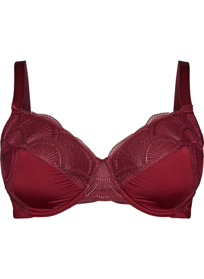 Voorgevormde beugel-bh met kant en U-rug, Rood, Packshot image number 0