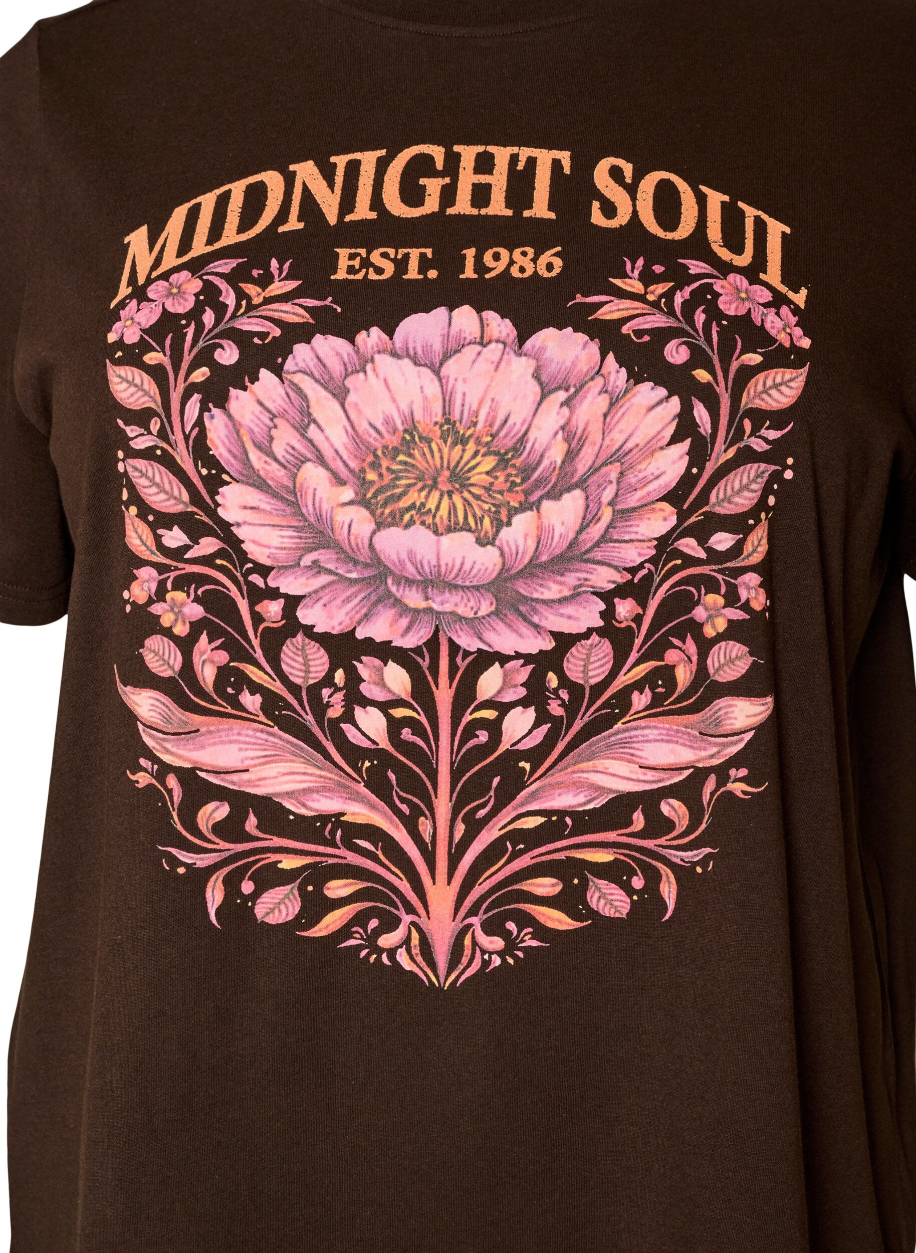 ZizziOrganisch katoenen T-shirt met print aan de voorkant, Bruin, Packshot image number 2