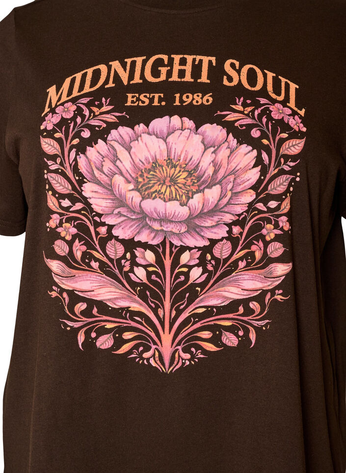 Organisch katoenen T-shirt met print aan de voorkant, Bruin, Packshot image number 2