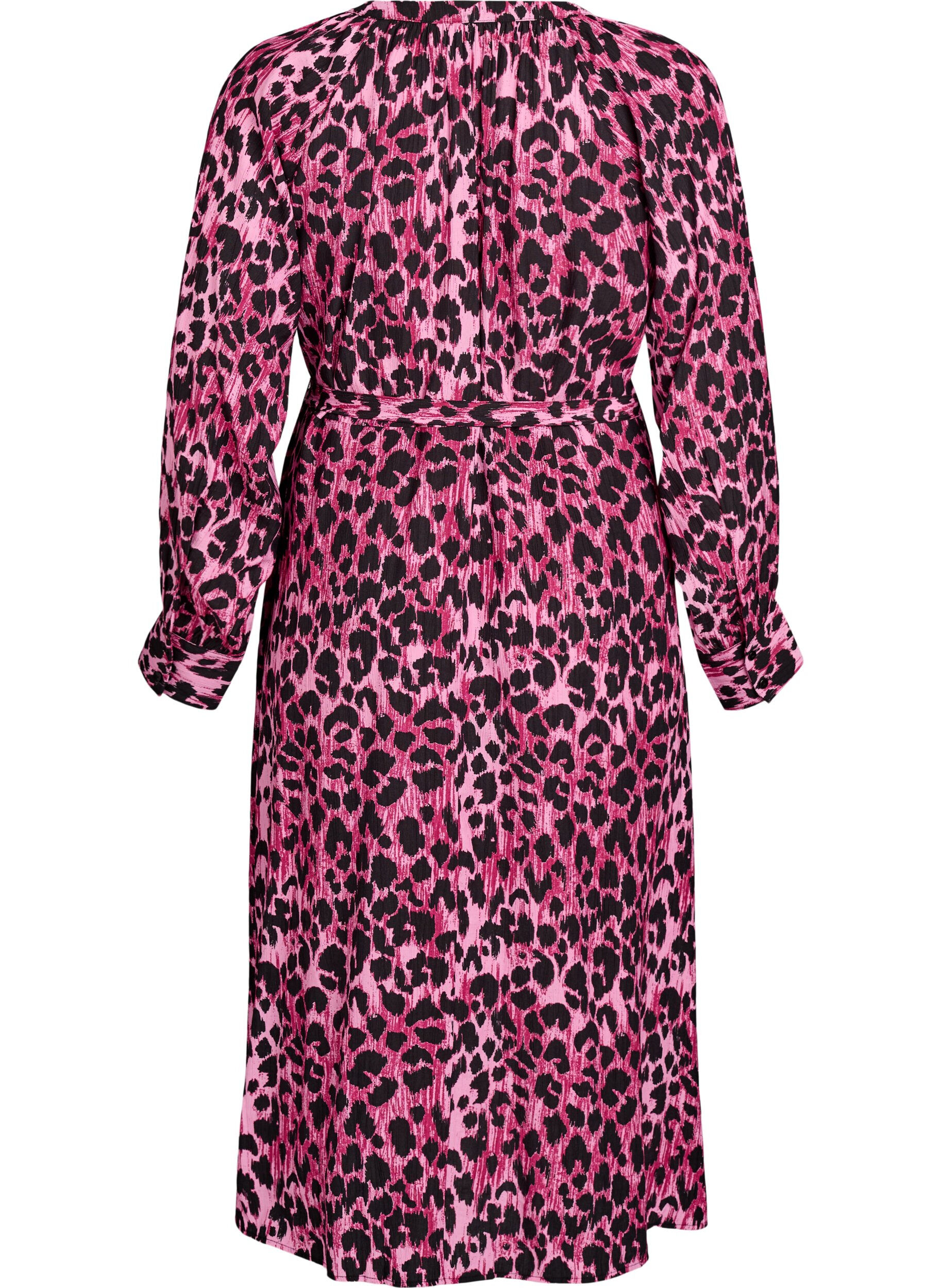 ZizziMidi jurk met knoopsluiting en strikceintuur, Roze, Packshot image number 1