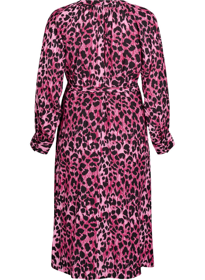 Midi jurk met knoopsluiting en strikceintuur, Roze, Packshot image number 1