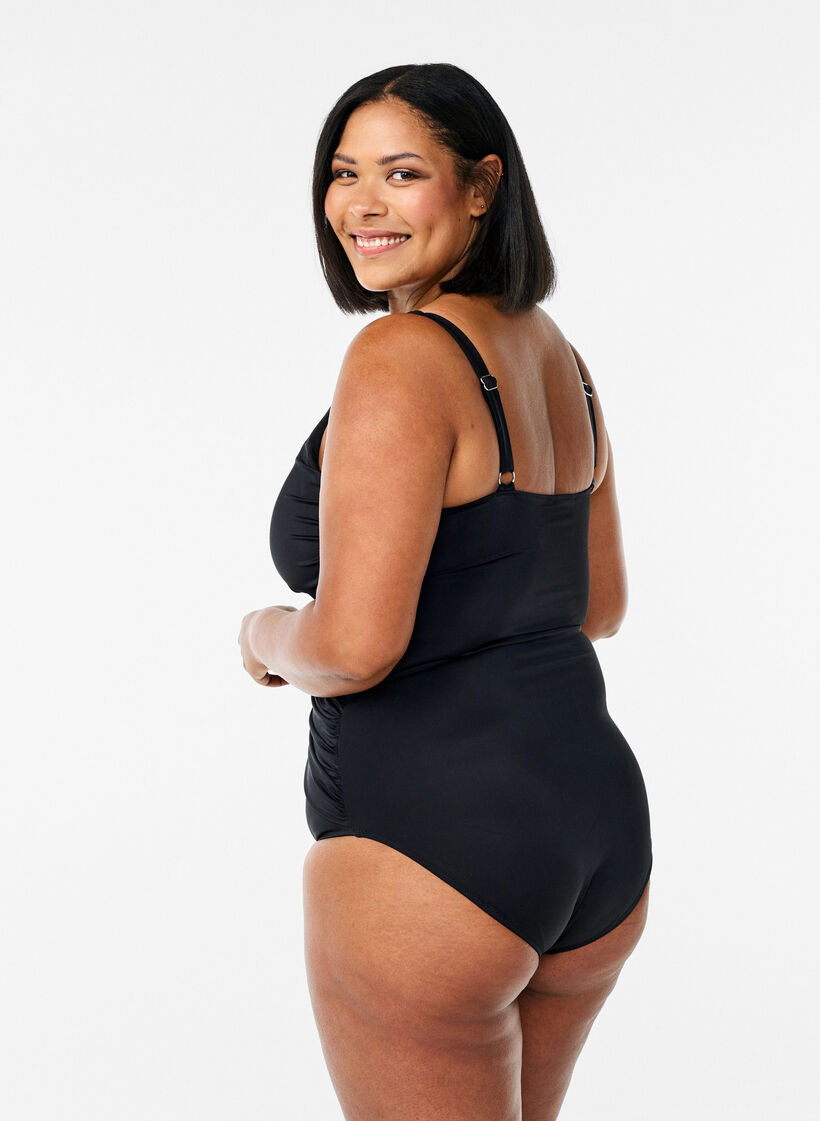 Badpak met gedrapeerd kruisdetaillering, Zwart, Model