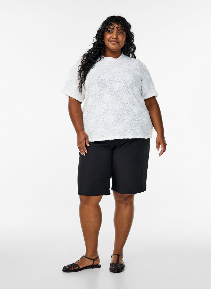 Blouse met 3D-bloemen en korte mouwen, Wit, Model image number 1