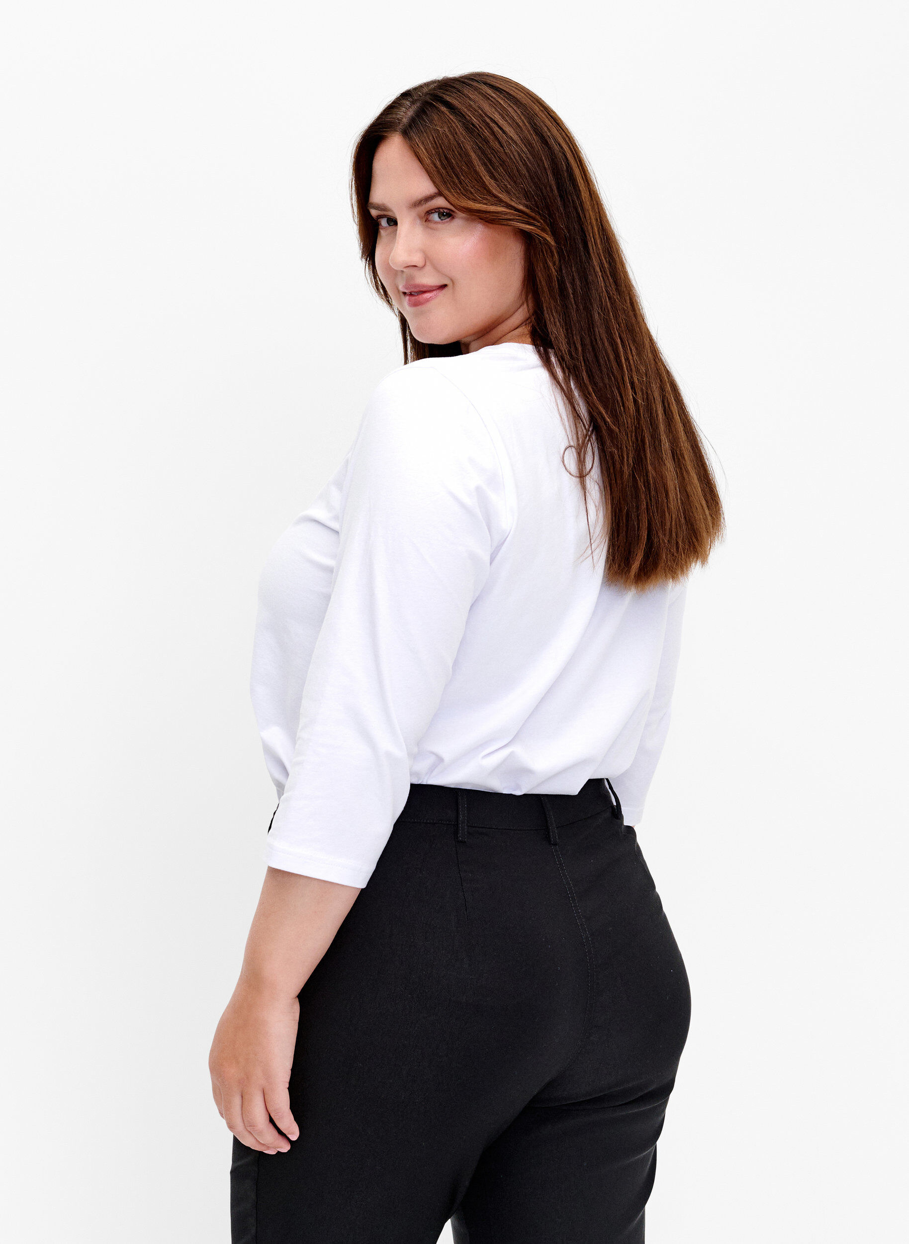 ZizziBasic katoenen t-shirt met 3/4 mouwen, Wit, Model image number 2