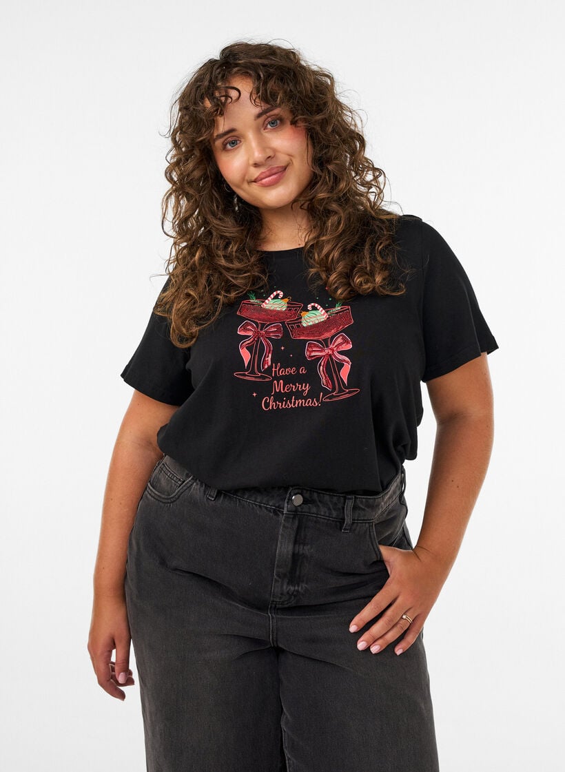 Kerst T-shirt van biologisch katoen, Zwart, Model image number 0