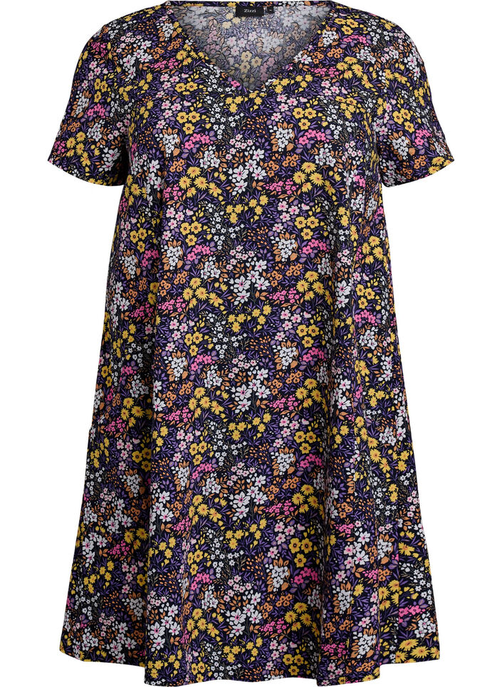 Korte a-lijn jurk met bloemenprint, Blauw, Packshot image number 0