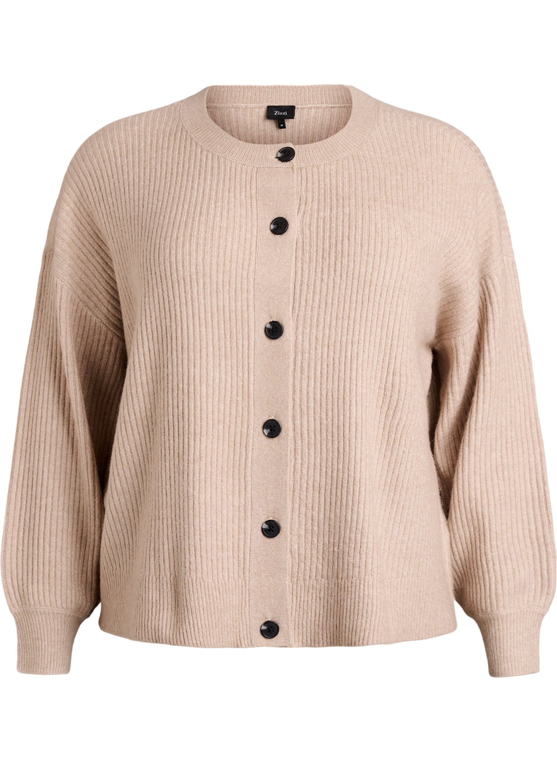 ZizziVest van ribtricot met knopen, Beige, Packshot image number 0