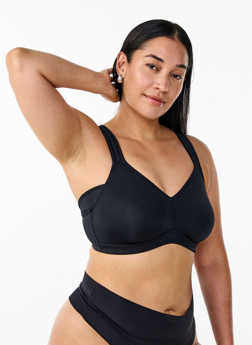 Comfortbeha met gewatteerde bandjes, Zwart, Model image number 0