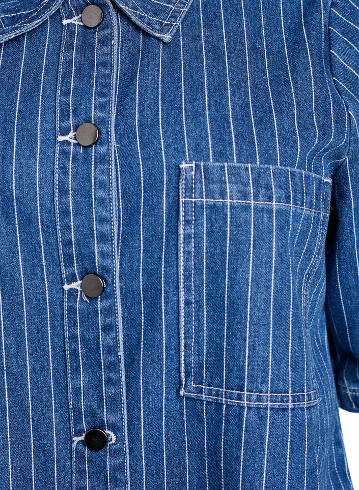Gestreept denim shirt met korte mouwen, Blue Denim Stripe, Packshot