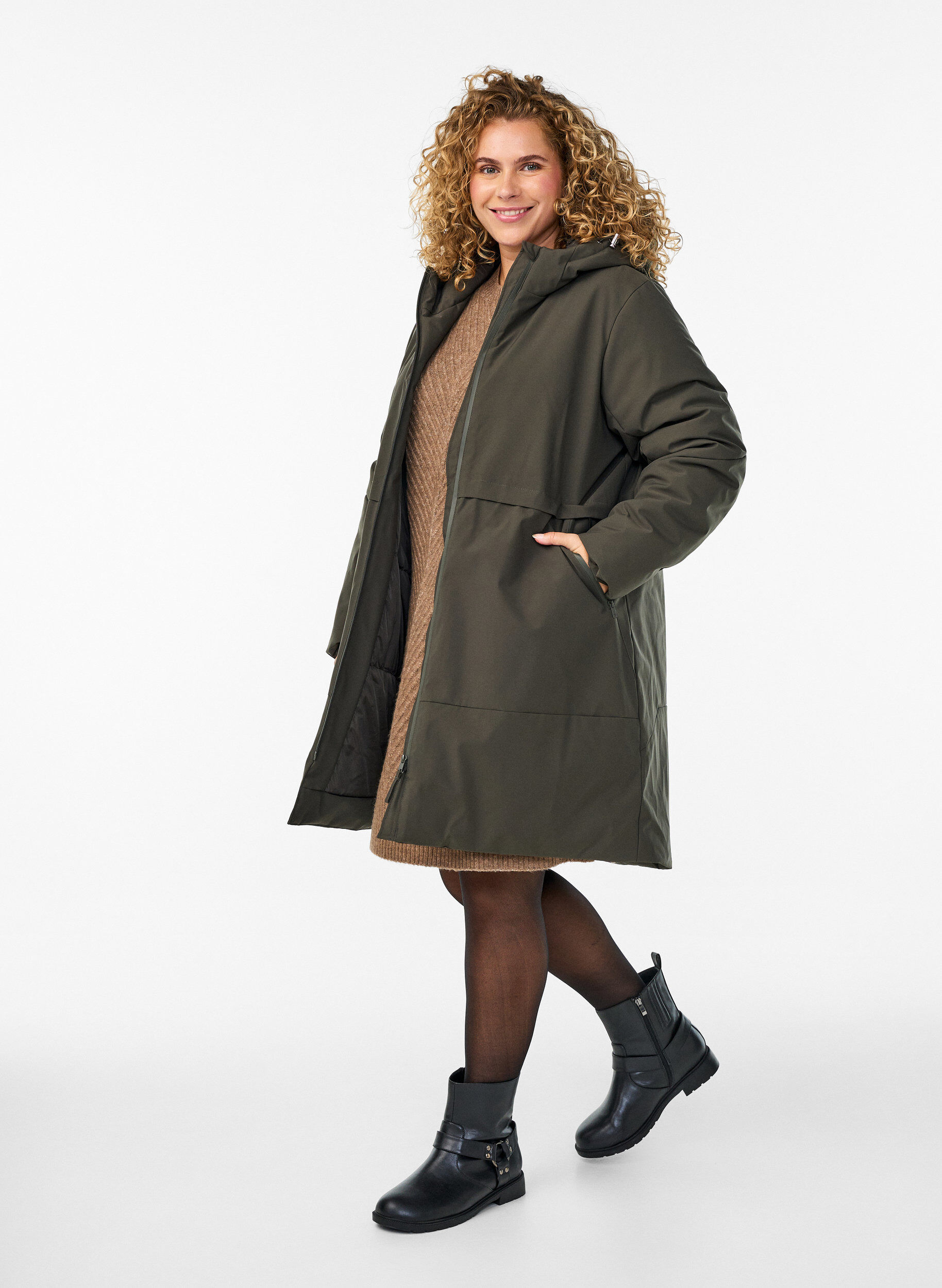 ZizziWinterjas met verstelbare taille, Groen, Model image number 1