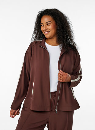 ZizziTrackjack met sportieve details en ritssluiting, Deep Mahogany, Model image number 0