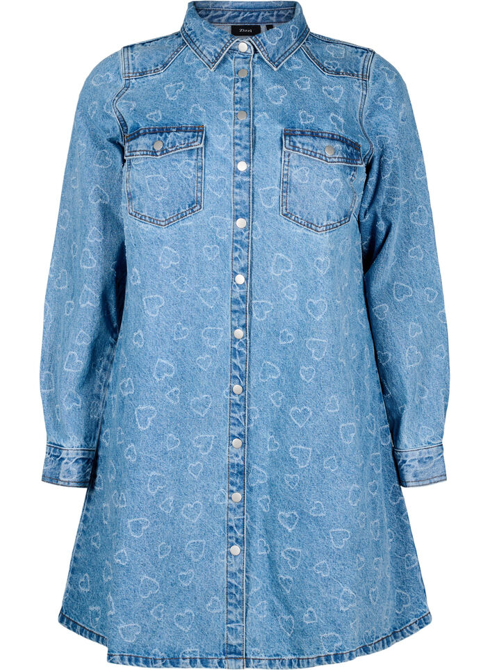 Spijkerjurk met hartjespatroon, Blue Denim Heart, Packshot