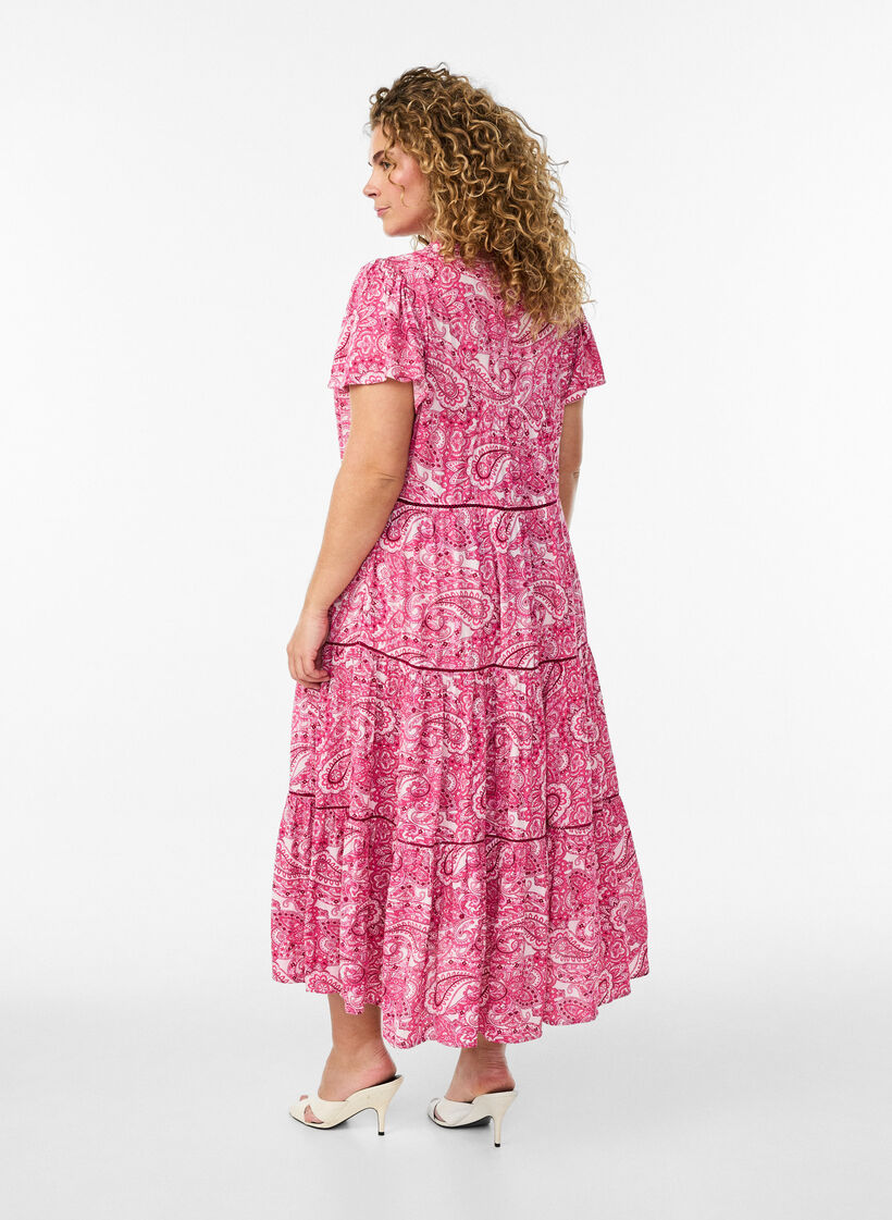 Robe midi en viscose &agrave; motif, Rose, Model image number 1