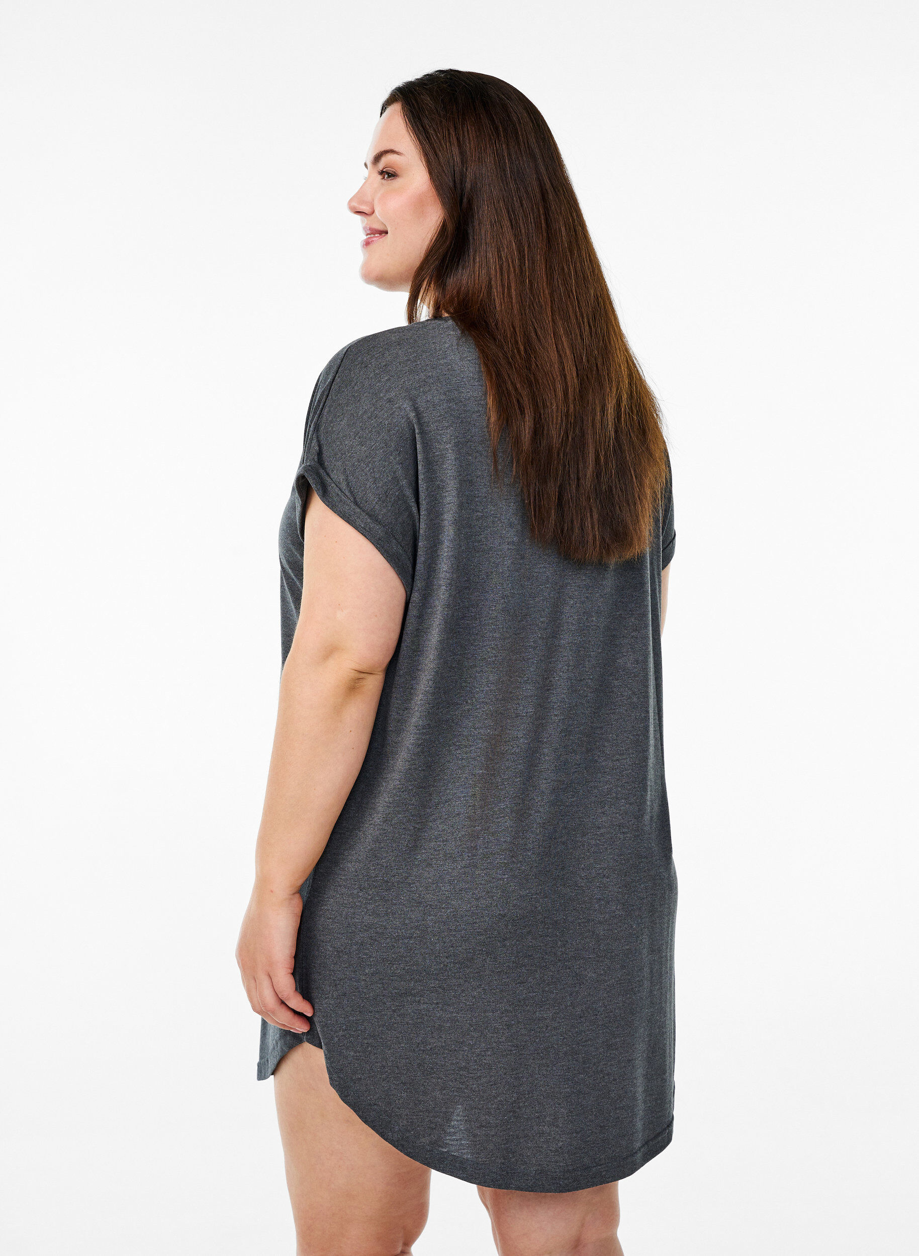 ZizziNachtjapon met korte mouwen en tekstopdruk, Zwart, Model image number 2