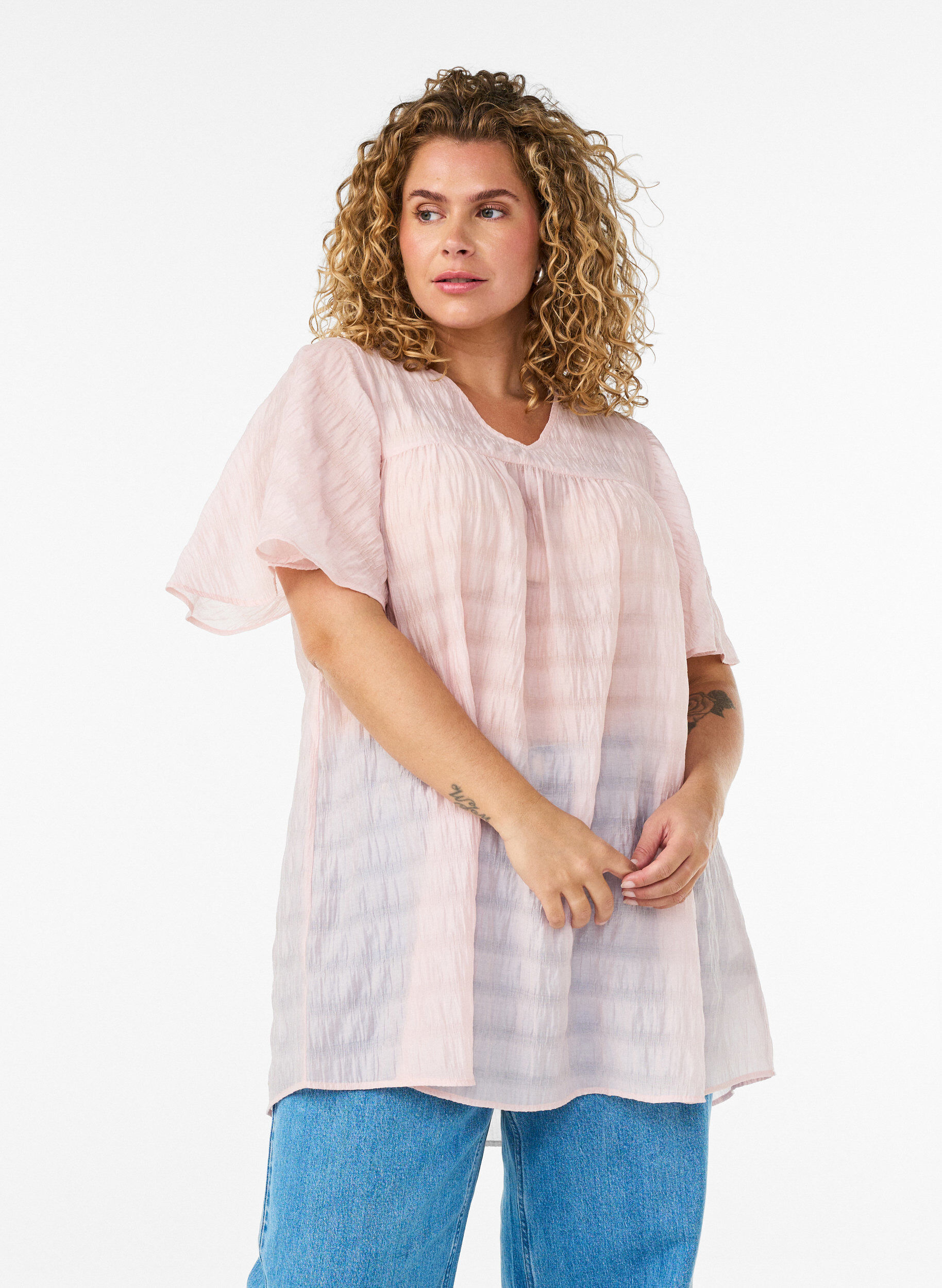 Tuniek in lyocell met vlindermouwen, Roze, Model